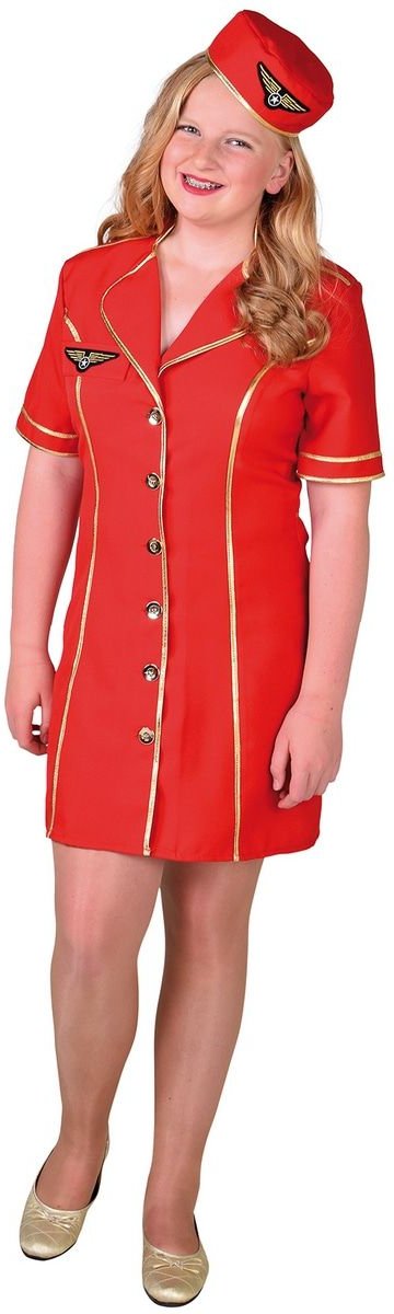 Stewardess Kostuum | Goede Service Stewardess Lijnvliegtuig | Meisje | Maat 140 | Carnaval kostuum | Verkleedkleding